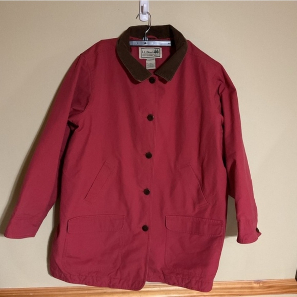 L.L. Bean Red Utility Jacket with Brown Corduroy Collar